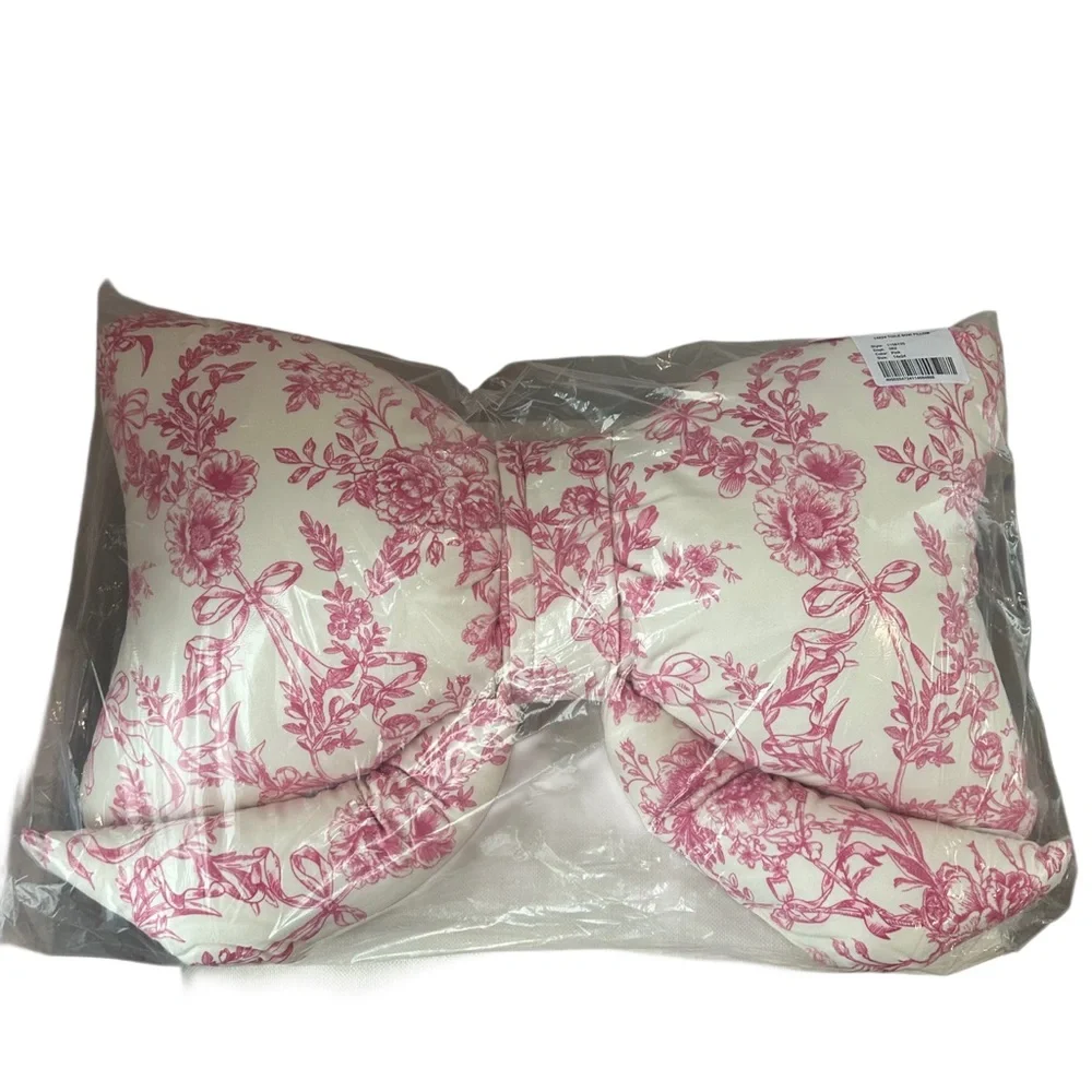 NWT En Vogue Pink Toile Bow Decorative Pillow - Coquette Aesthetic